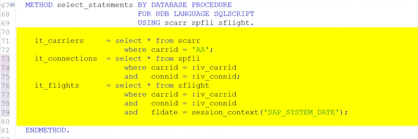 SQL Script for AMDP: Data Declaration & Selects – Discovering ABAP